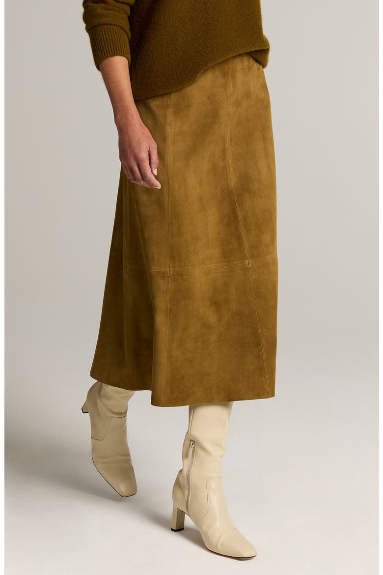 Suede Midi Skirt, Alternate, color, MOSS OCHRE