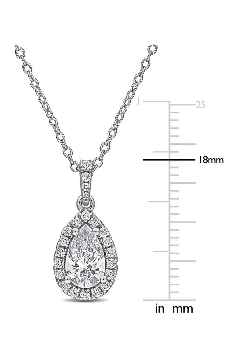 Created Forever Sterling Silver Pear Cut Lab Grown Diamond Halo Pendant Necklace, Alternate, color, White