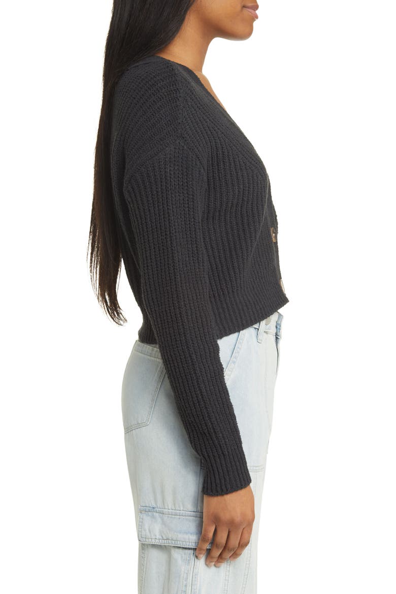 Rib Crop Cotton Blend Cardigan, Alternate, color, BLACK NIGHT
