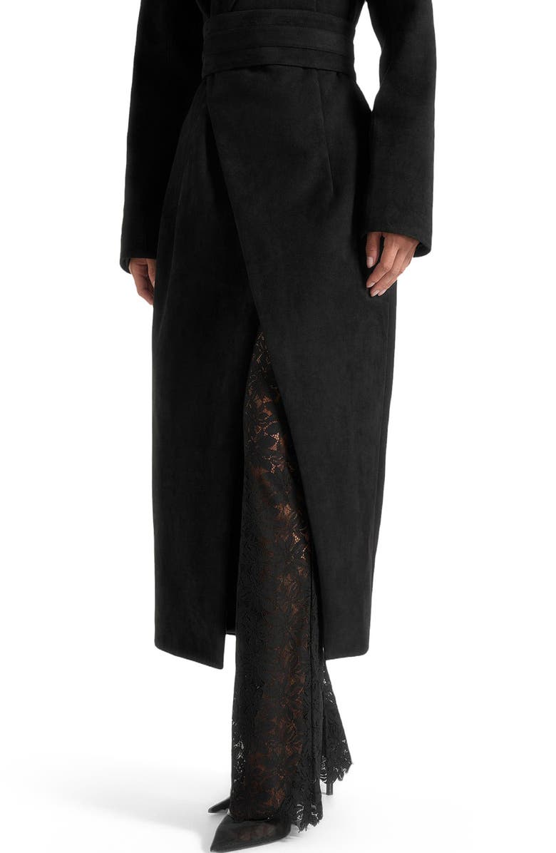 Manière De Voir Esma Suede Asymmetric Coat with Cinch Belt, Alternate, color, Black