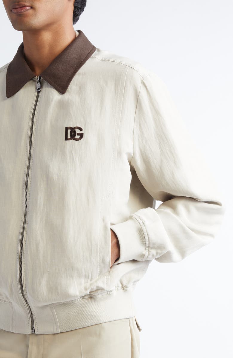 Dolce&Gabbana Logo Embroidered Linen & Silk Jacket, Alternate, color, M0722 Beige Pastello