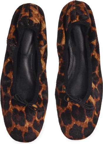 Leopard Print Genuine Calf Hair Ballerina Flat