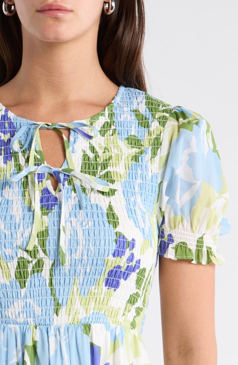 SUGARLIPS Tamry Smocked Midi Dress, Alternate, color, Whte-Blue-Multi