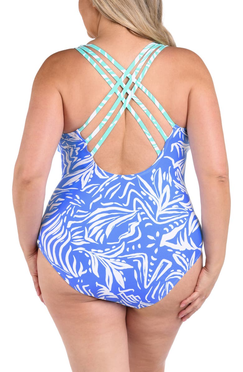 La Blanca Beachside Bay Plunge One-Piece Swimsuit, Alternate, color, Chambray