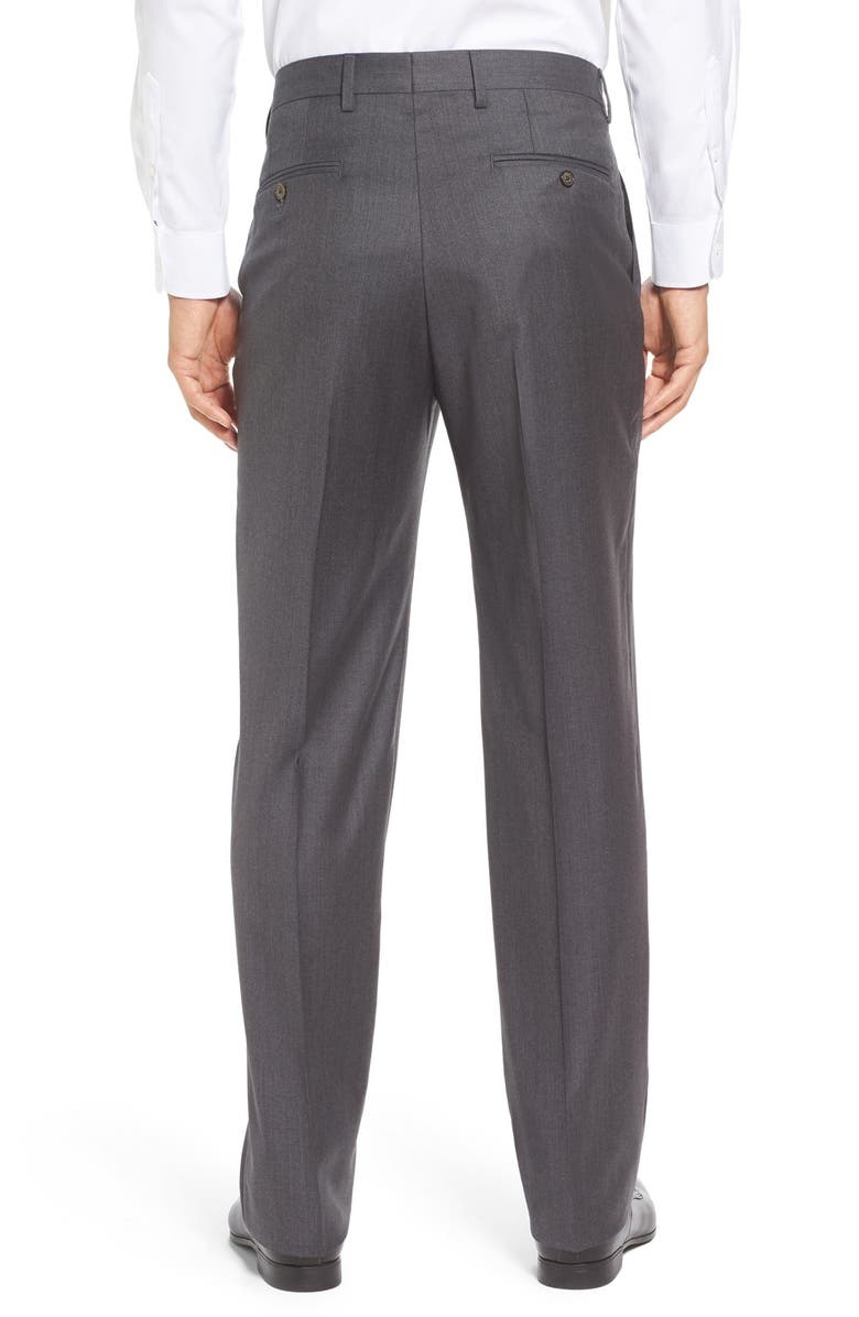 Berle Flat Front Solid Super 130s Wool Gabardine Trousers, Alternate, color, Medium Grey