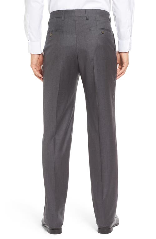 Berle Flat Front Solid Super 130s Wool Gabardine Trousers In Gray