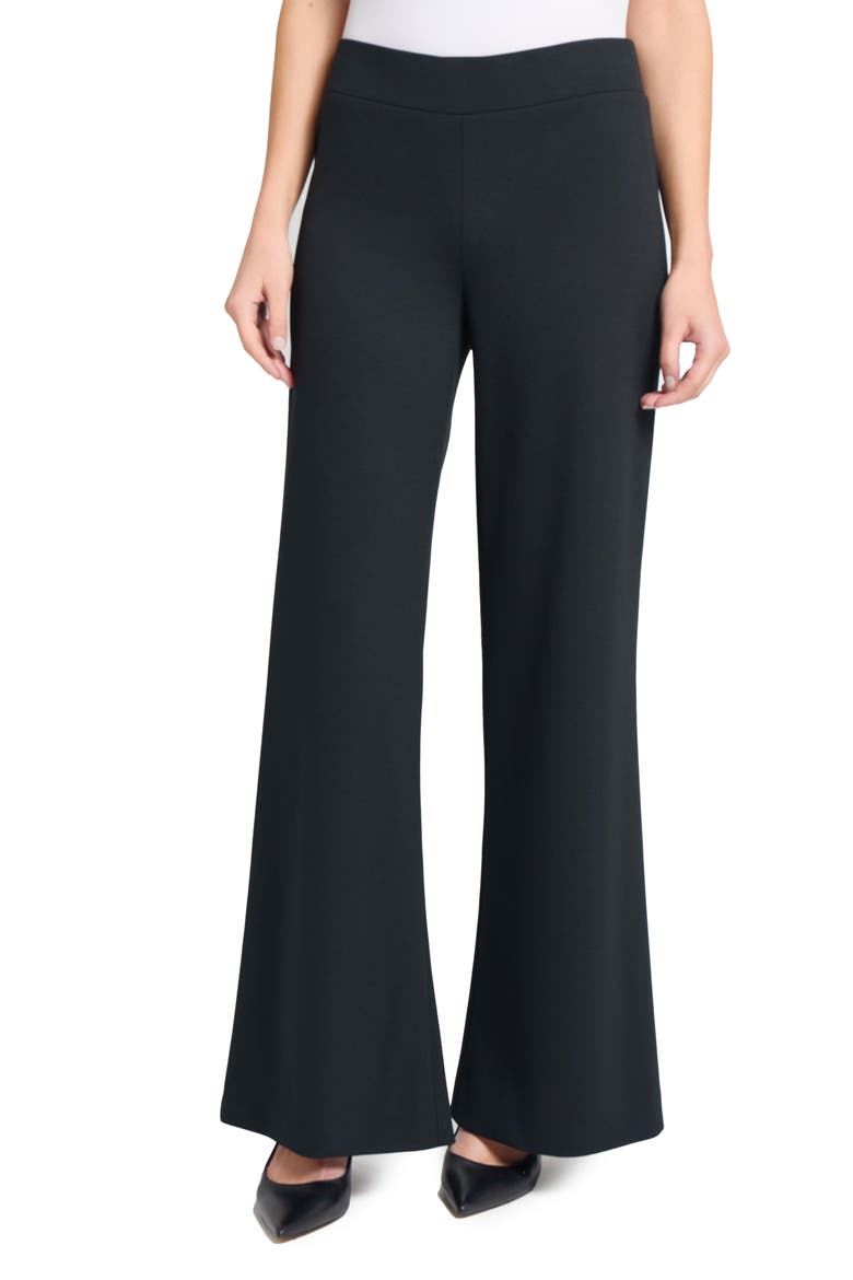 Deco Wide Leg Stretch Crepe Pants, Main, color, BLACK