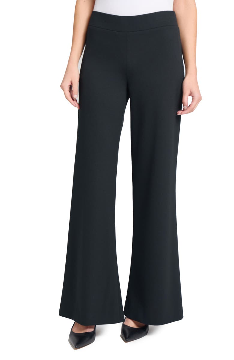 Ming Wang Deco Wide Leg Stretch Crepe Pants, Main, color, Black