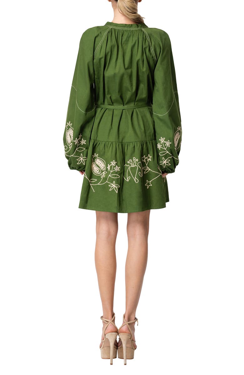 CIEBON Rosetta Embroidered Long Sleeve Cotton Minidress, Alternate, color, Green Multi
