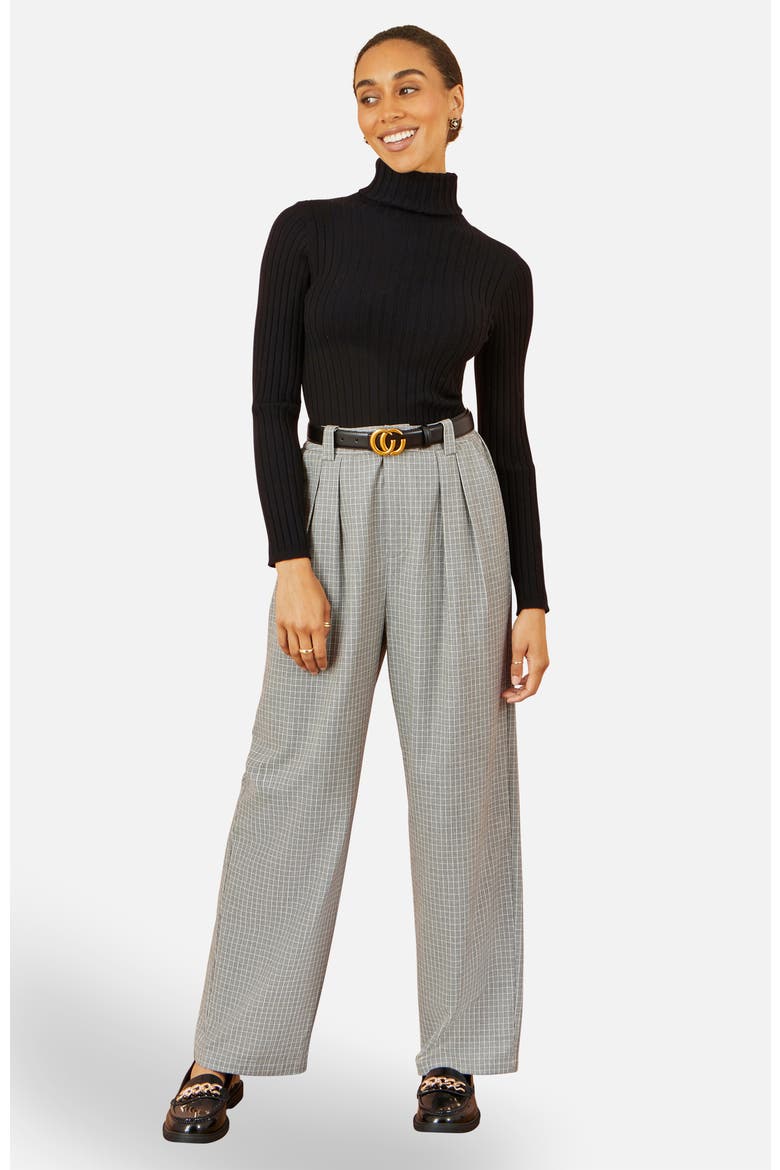 Check Wide Leg Trousers, Alternate, color, Black