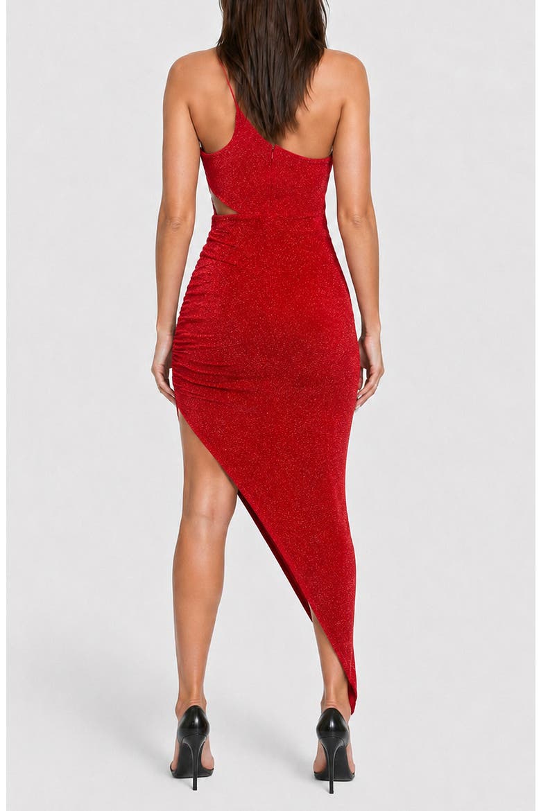 One Shoulder Asymmetric Metallic Knit Dress, Alternate, color, RED