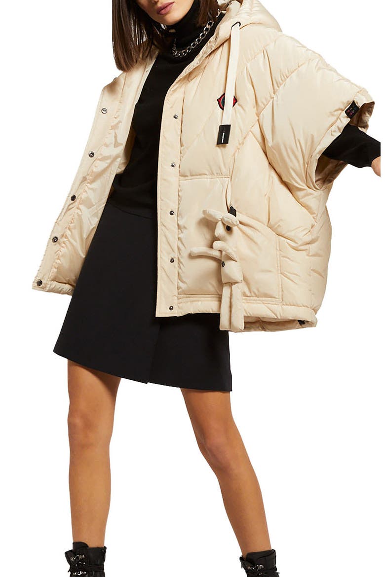 Puffer Poncho, Alternate, color, Ecru