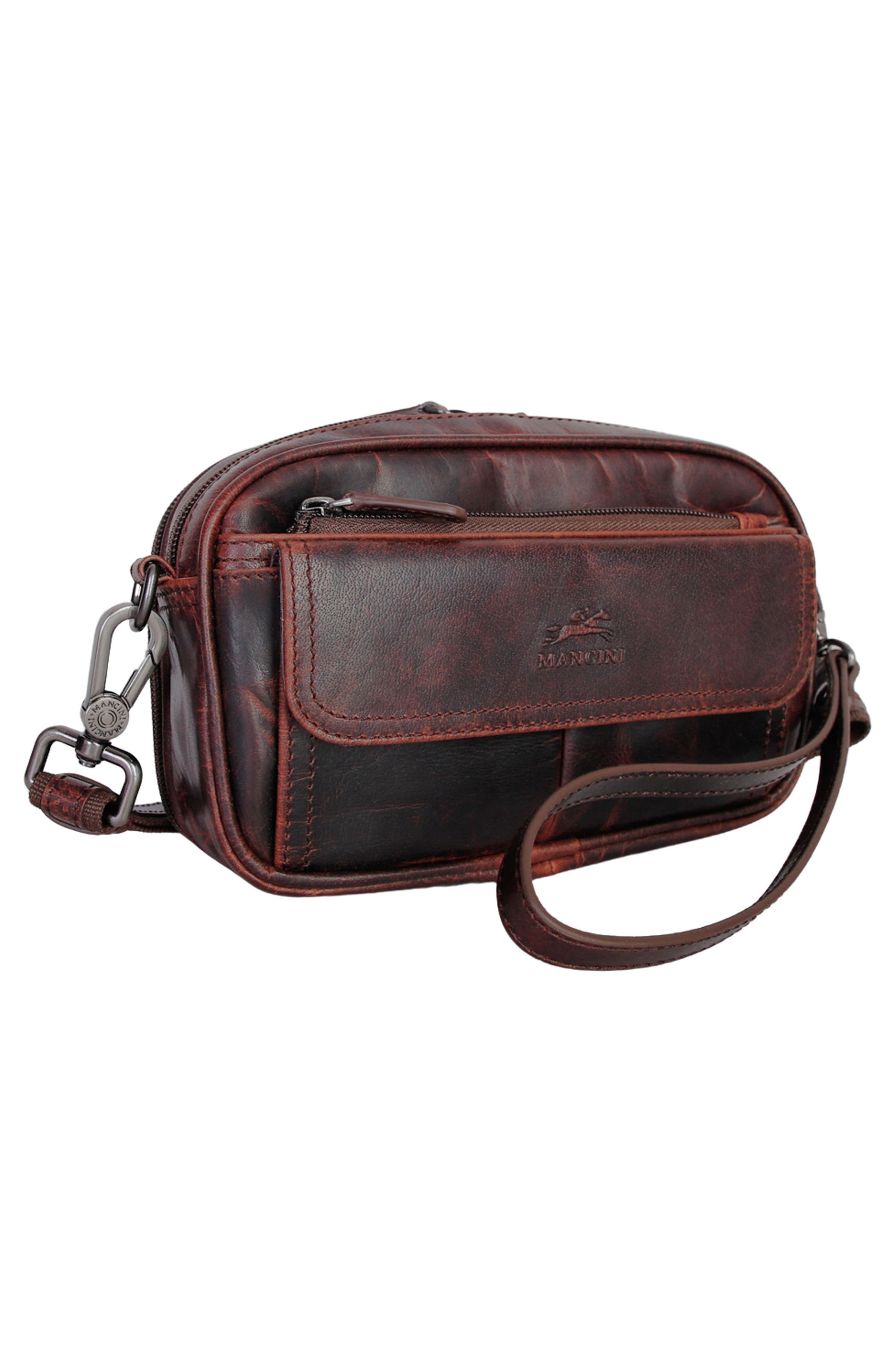 Mancini Buffalo Leather Organizer Crossbody Bag, Alternate, color, Brown