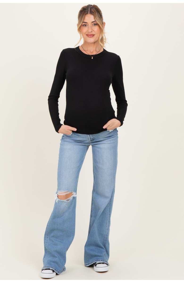 PinkBlush Distressed Knee Wide Leg Maternity Jeans, Alternate, color, Blue