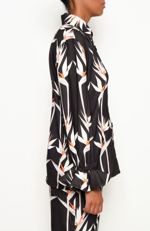 The Lulo Project Teresa Floral Button-up Shirt In Birds Of Paradise Black