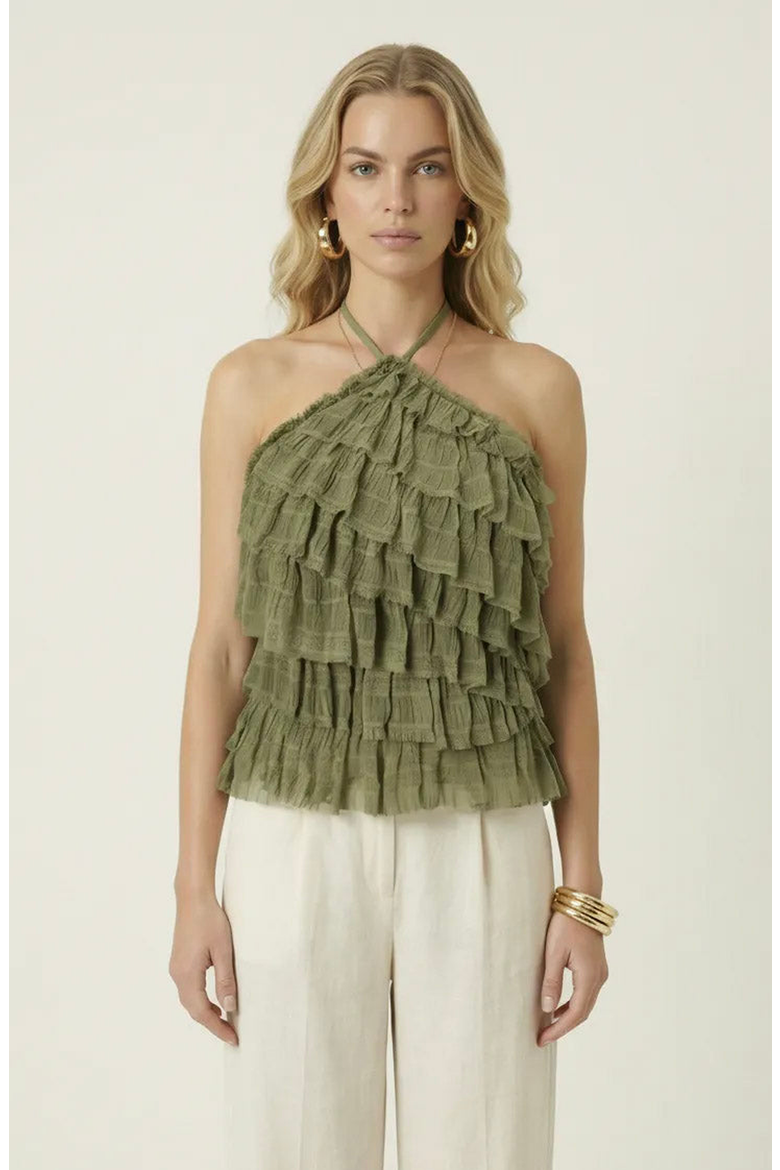 Ruffled Tiered Halter Top, Main, color, Sage Green
