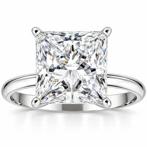 Certified 5ct Princess Cut Diamond 14k Gold Engagement Ring Lab Grown