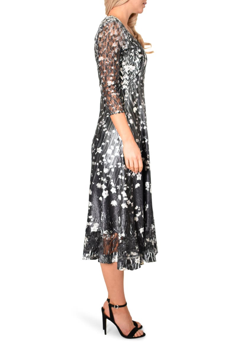 Charmeuse A-Line Dress, Alternate, color, BLACK MEADOW