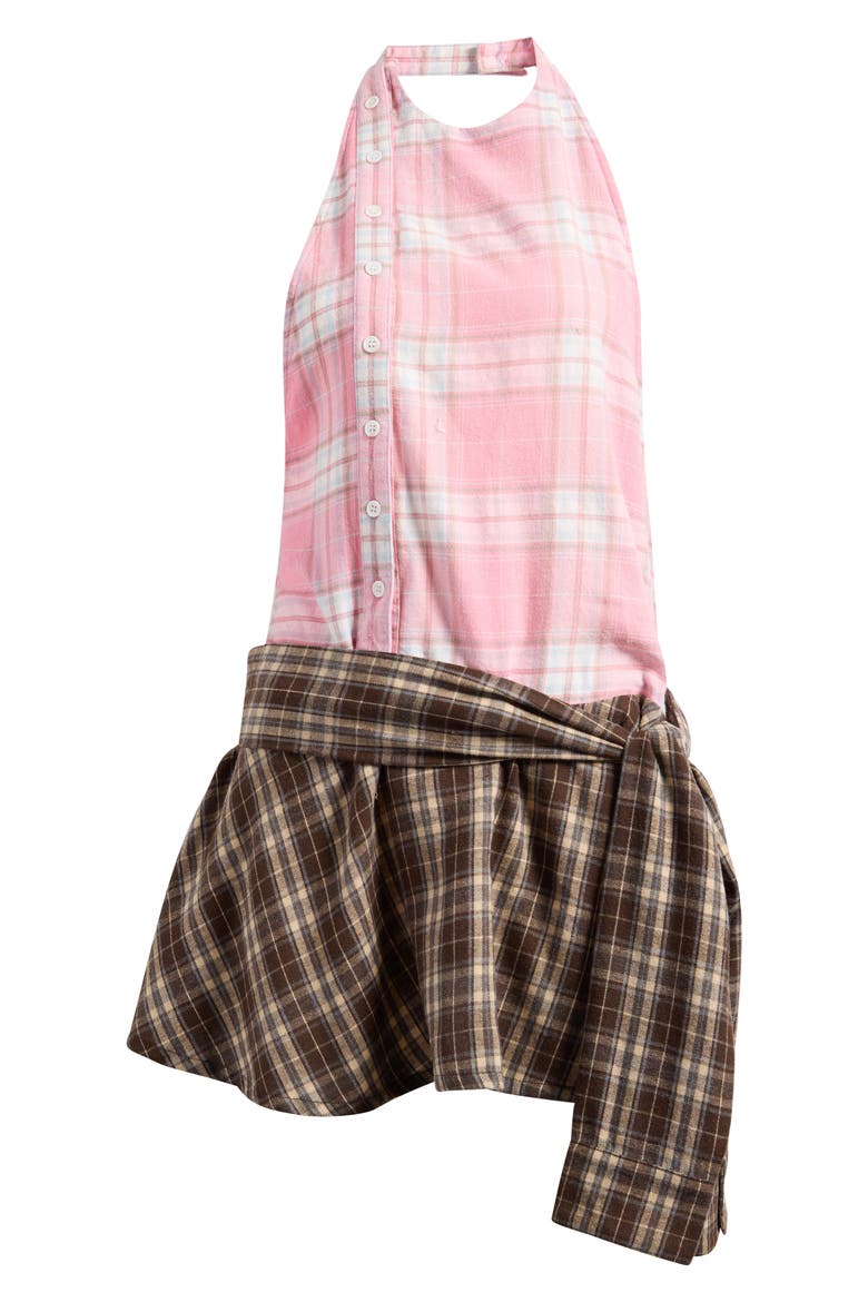 Colorblock Plaid Halter Minidress, Main, color, MULTI