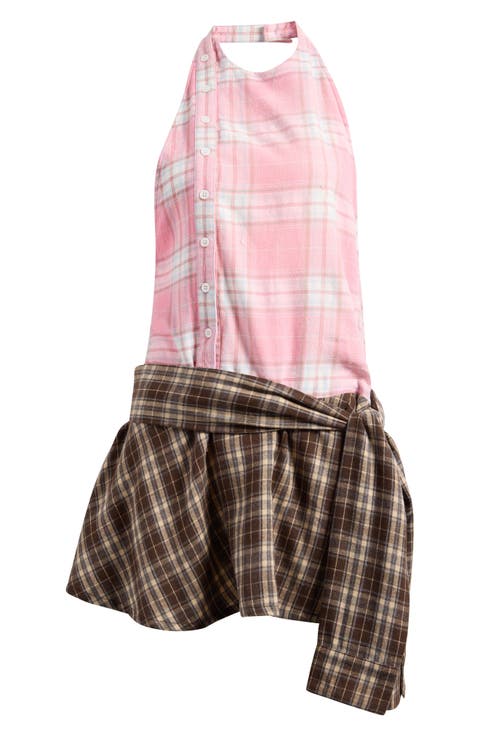 Colorblock Plaid Halter Minidress