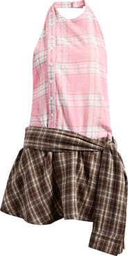 JADED LONDON Colorblock Plaid Halter Minidress