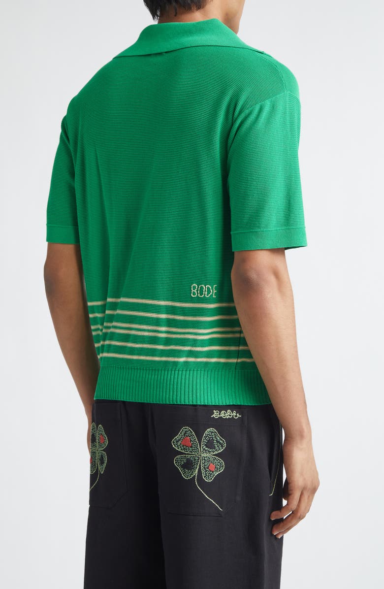 Bode Bentgrass Stripe Cotton Polo Sweater, Alternate, color, Green