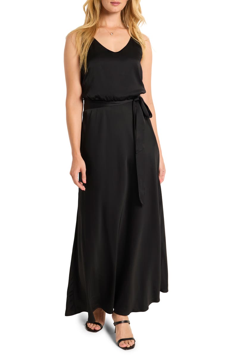 NIC+ZOE Bianca Satin Maxi Dress, Main, color, Black Onyx