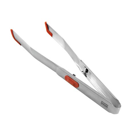 SoftEdge Stainless Steel Locking Tweezer Tongs, 12-Inch, Red