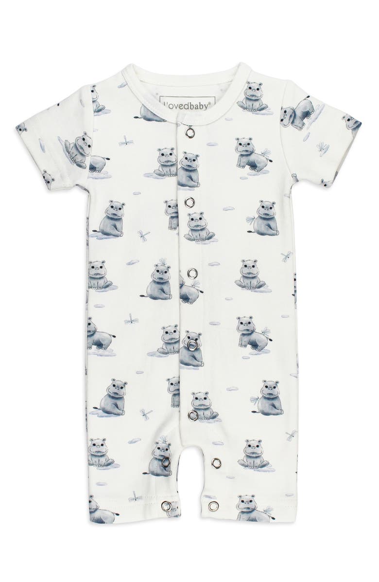 L'ovedbaby Baby Hippo Short Sleeve Organic Cotton Romper, Main, color, 
