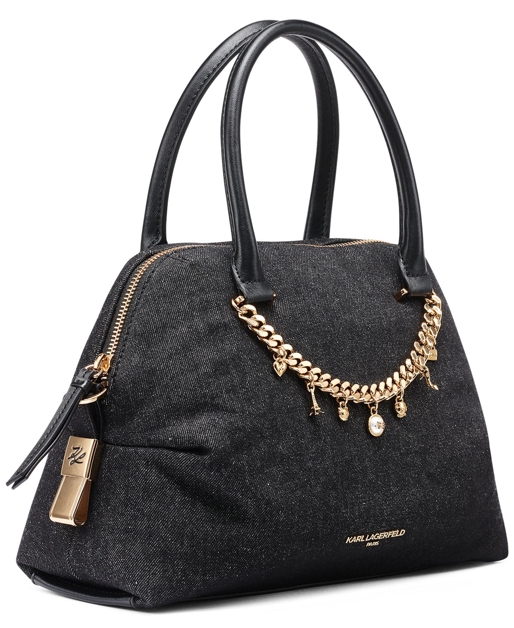 KARL LAGERFELD PARIS Charlaine Satchel, Alternate, color, Black Denim