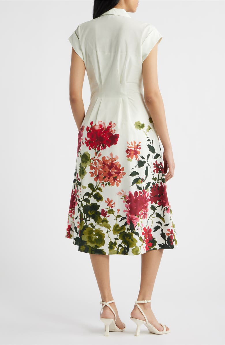 Julia Jordan Floral Placement Pleated Stretch Cotton Midi Shirtdress, Alternate, color, Ivory Multi