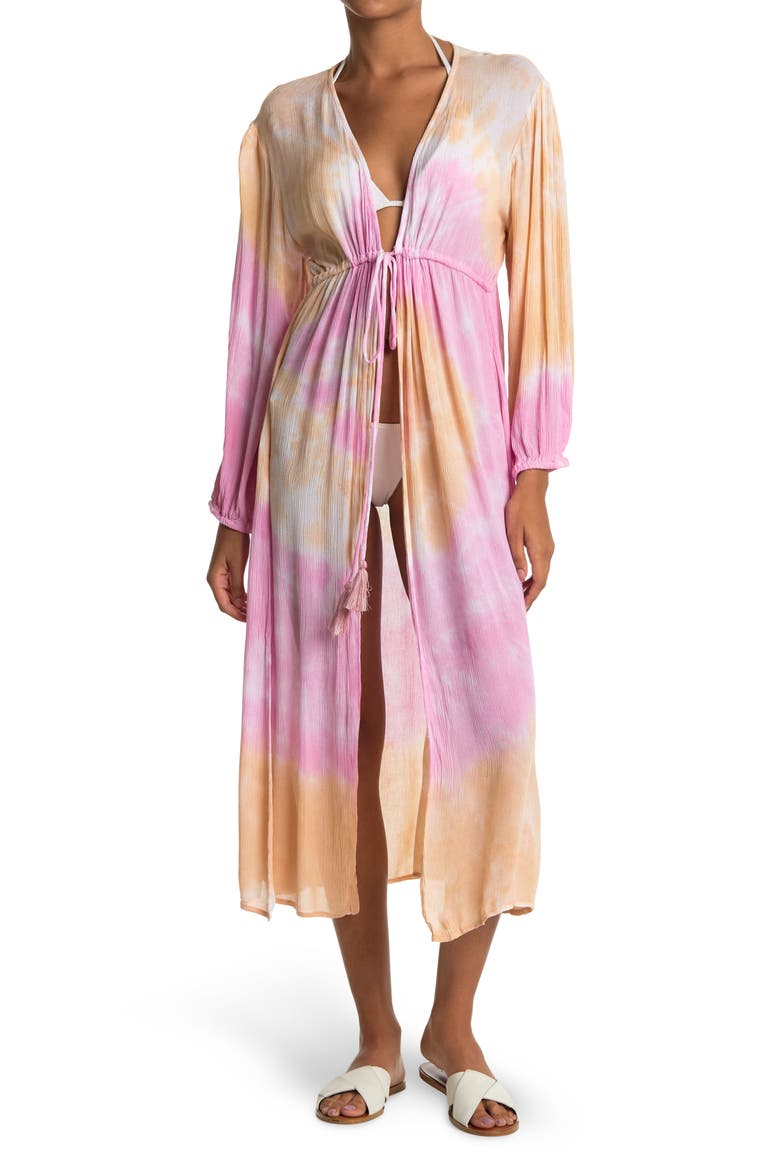 Open Front Tie Dye Cover Up, Main, color, PINK