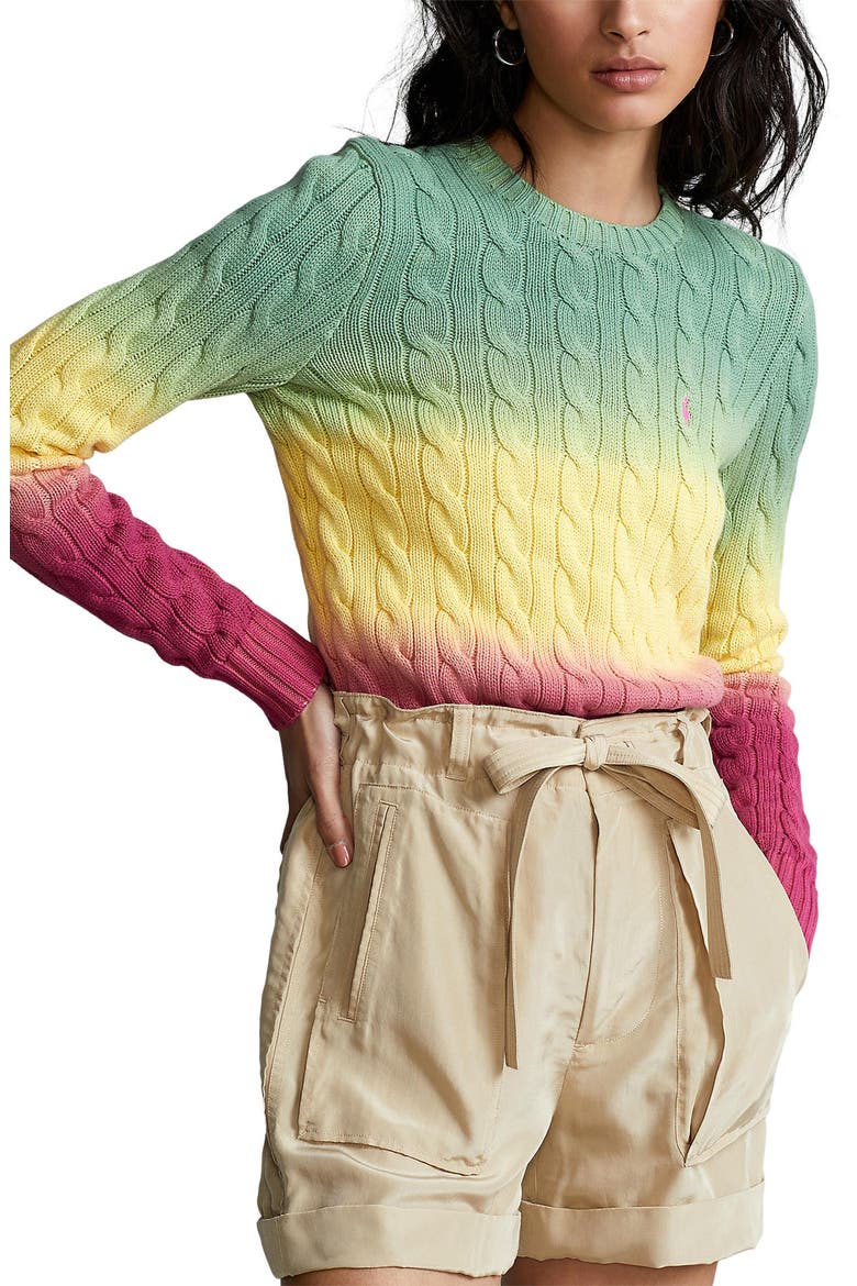 Tie Dye Stripe Cotton Cable Sweater, Main, color, MULTI