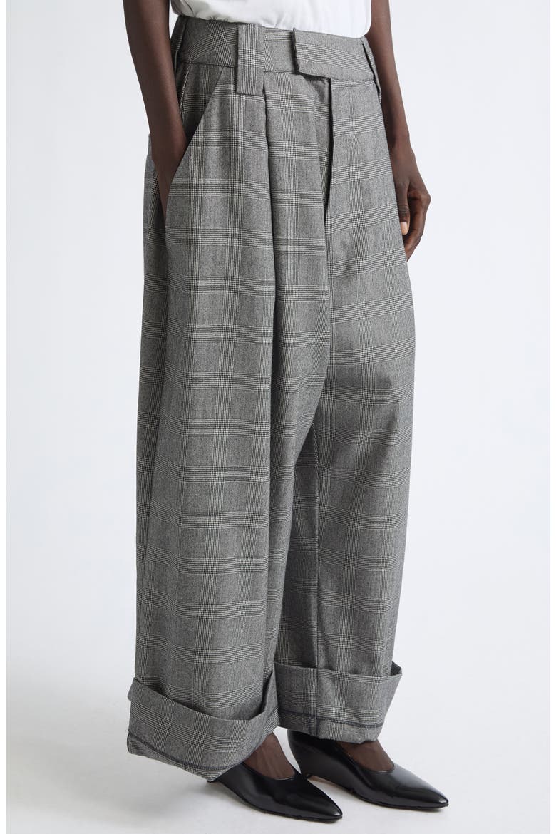 Baby Oversize Glen Plaid Wool Wide Leg Trousers, Alternate, color, DARK GREY