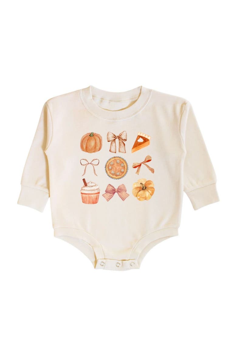 Thankful Cutie Thanksgiving Long Sleeve Romper, Main, color, Natural