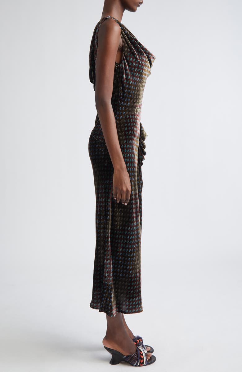 Dries Van Noten Deyon Draped Velvet Midi Dress, Alternate, color, Khaki