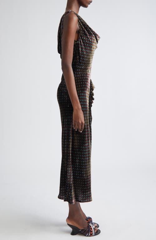 Dries Van Noten Deyon Draped Velvet Midi Dress In Multi