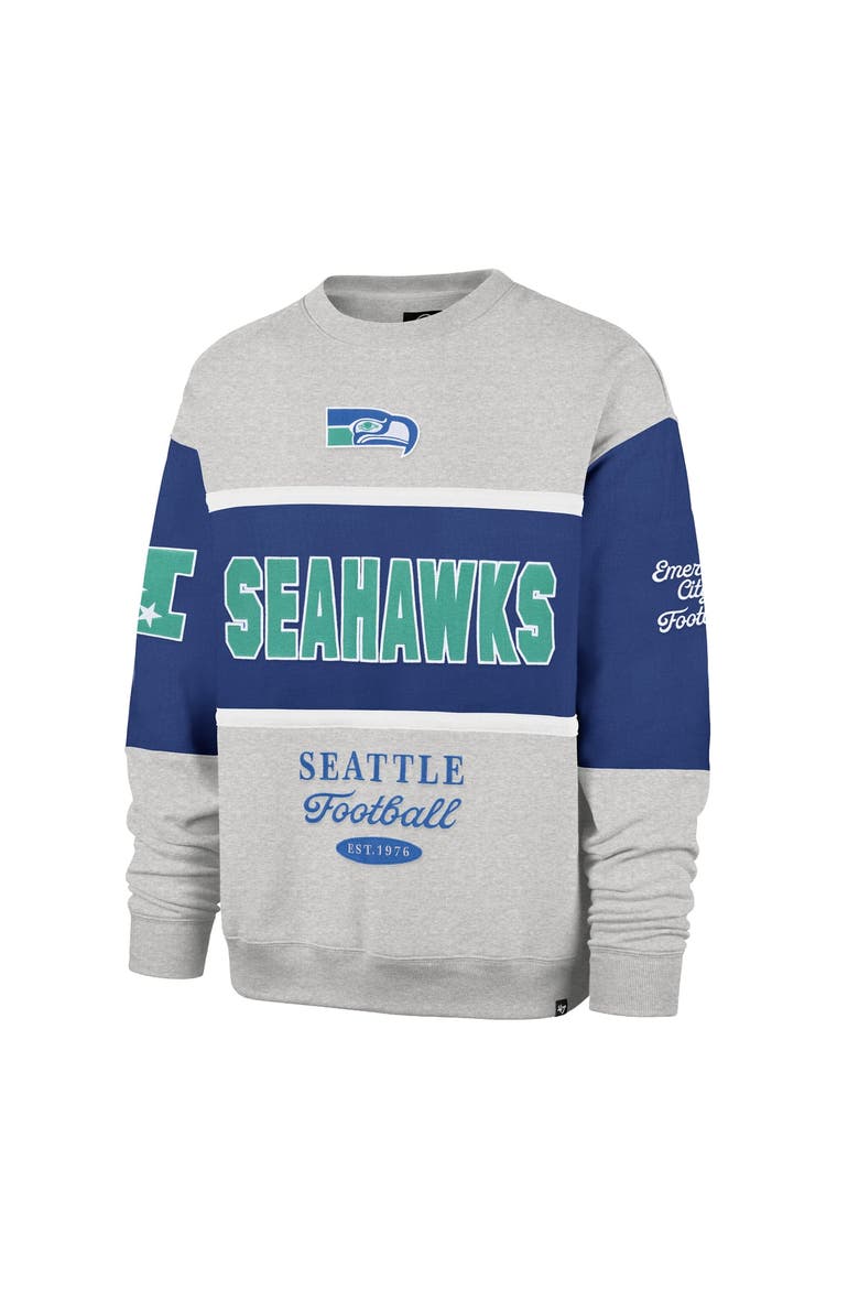 Men's '47 Royal/Heather Gray Seattle Seahawks Blockfield Maximalist Sweatshirt, Alternate, color, Royal