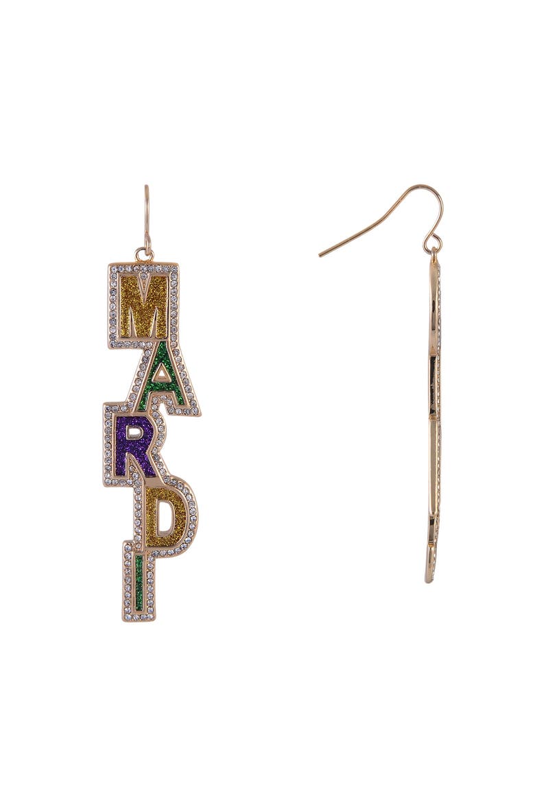 Mardi Gras Linear Earrings, Alternate, color, Purple