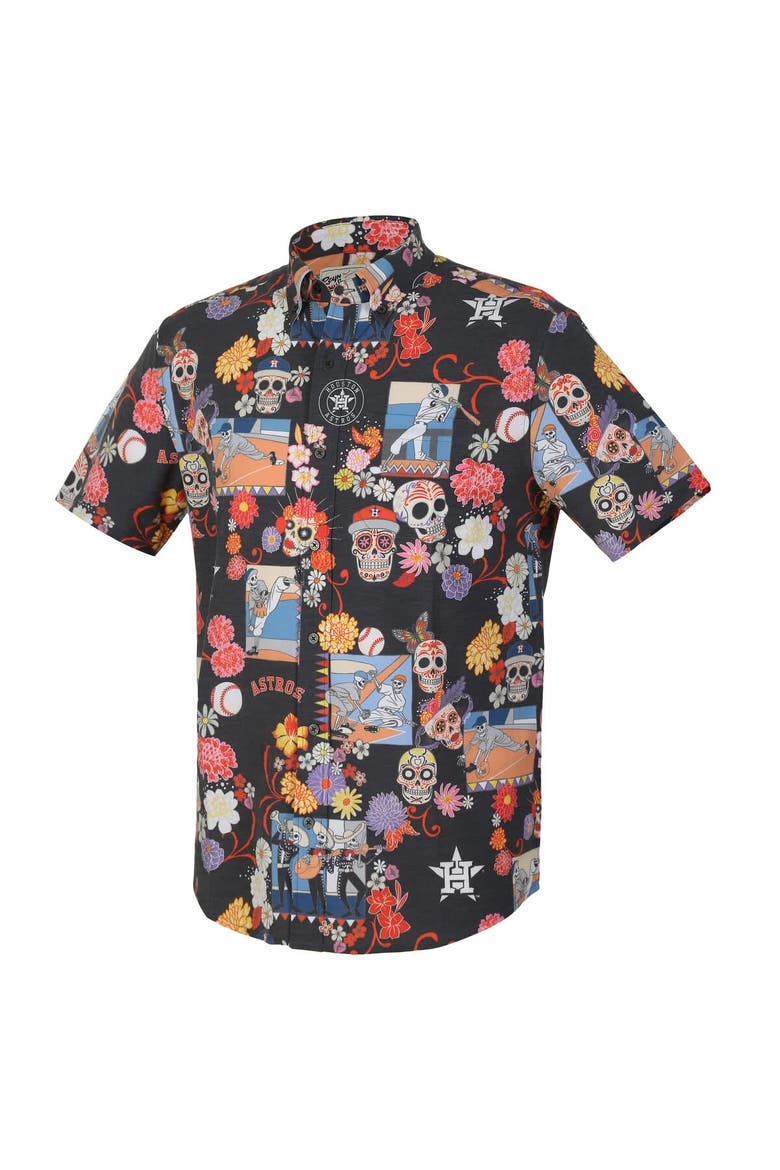 Men's Reyn Spooner Black Houston Astros Día De Los Muertos Tri-Blend Button-Down Shirt, Alternate, color, Black