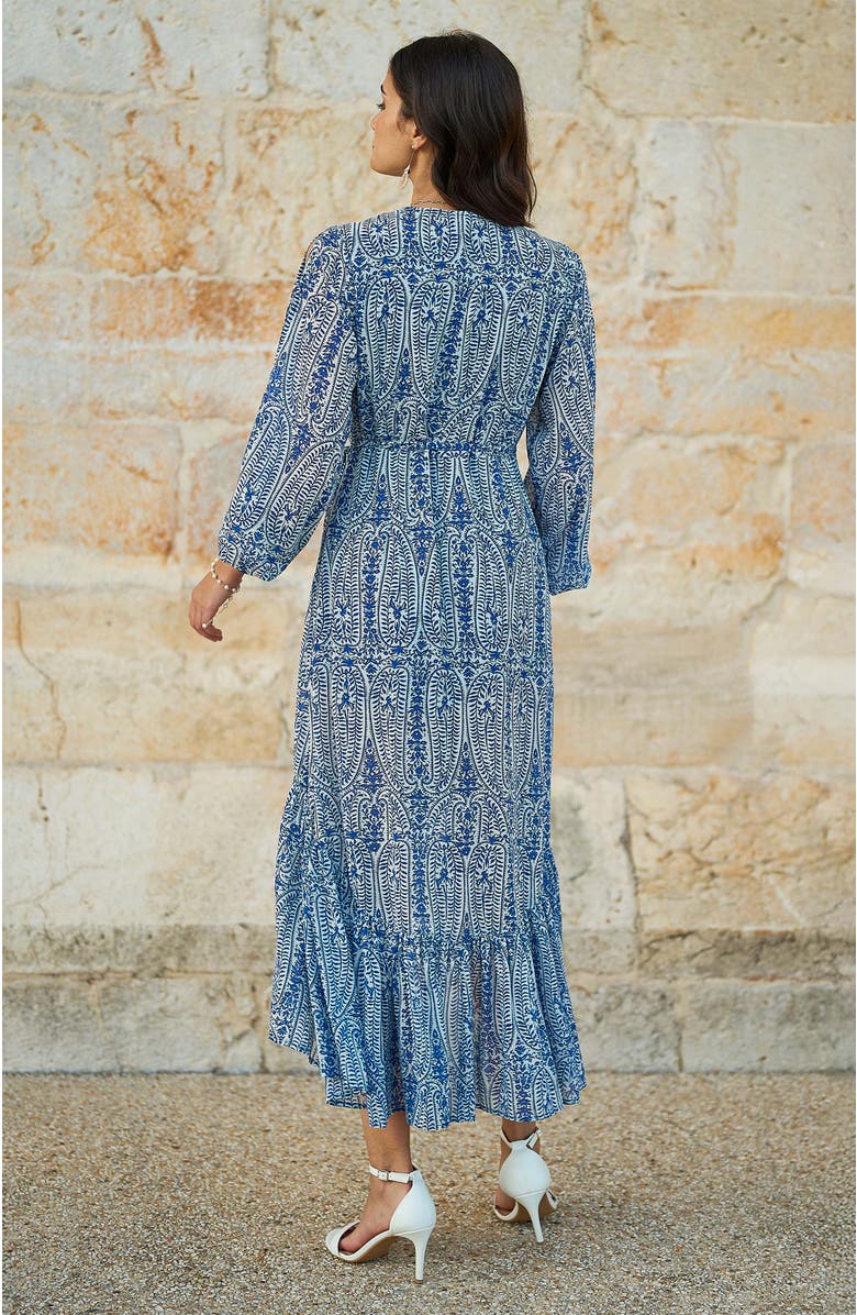 Yumi Paisley Dipped Hemline Midi Dress, Alternate, color, Blue