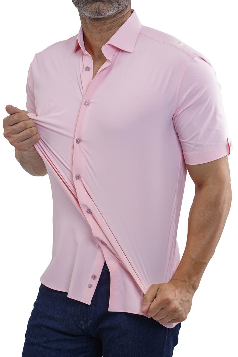 Galileo Stretchcore Short Sleeve Performance Button-Up Shirt, Alternate, color, PINK