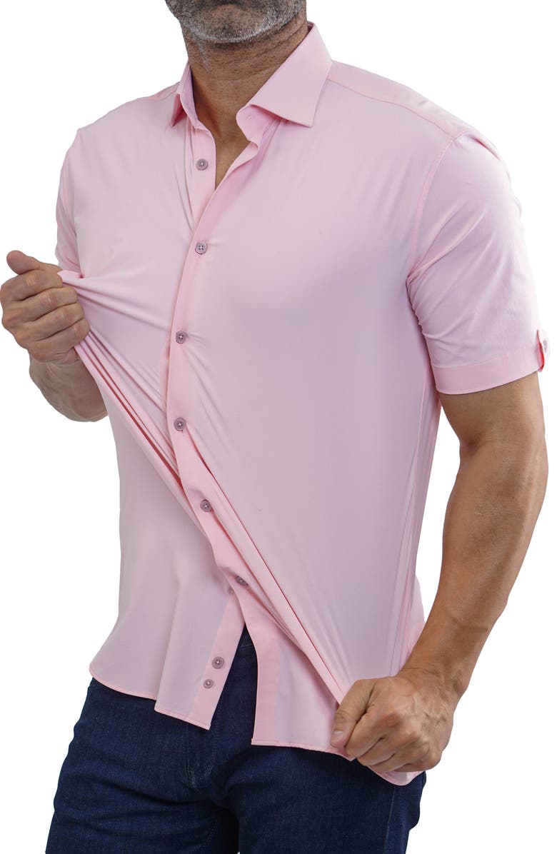 Maceoo Galileo Stretchcore Short Sleeve Performance Button-Up Shirt, Alternate, color, Pink