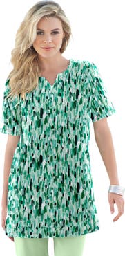 Roaman's Plus Size Soft Knit Print Tunic With Notch Neckline