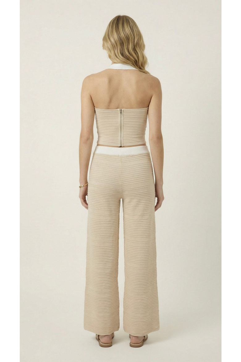 Ribbed Knit Vest and Wide Leg Pant Set, Alternate, color, Beige / White