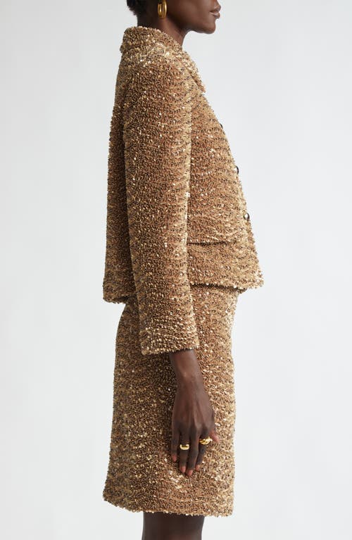 St John St. John Collection Paillette Embroidered Velvet Crop Jacket In Cafe Au Lait