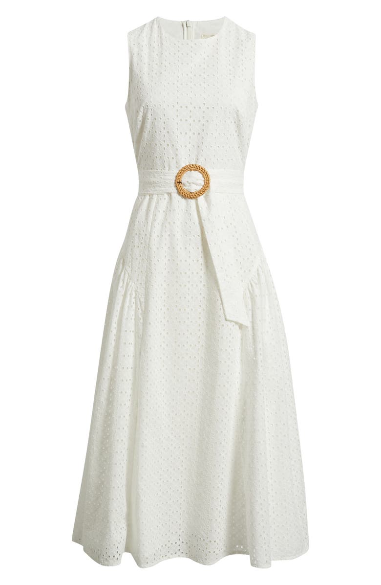 Eliza J Eyelet Belted Sleeveless Maxi Dress, Main, color, Ivory