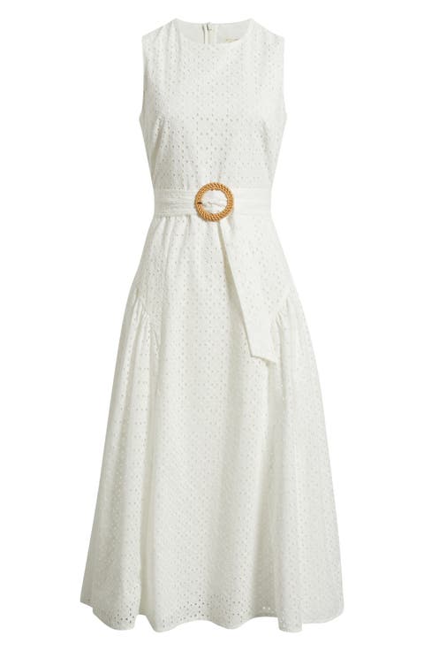 Eyelet Belted Sleeveless Maxi Dress
