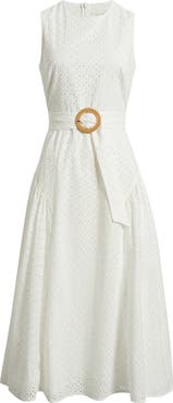 Eliza J Eyelet Belted Sleeveless Maxi Dress