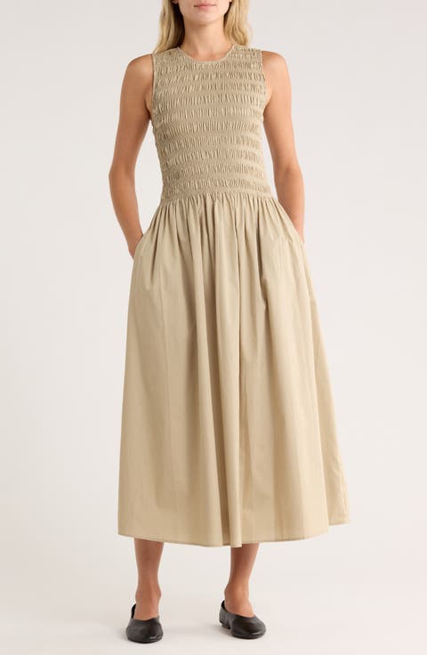 Lane Sleeveless Smocked Cotton Maxi Dress